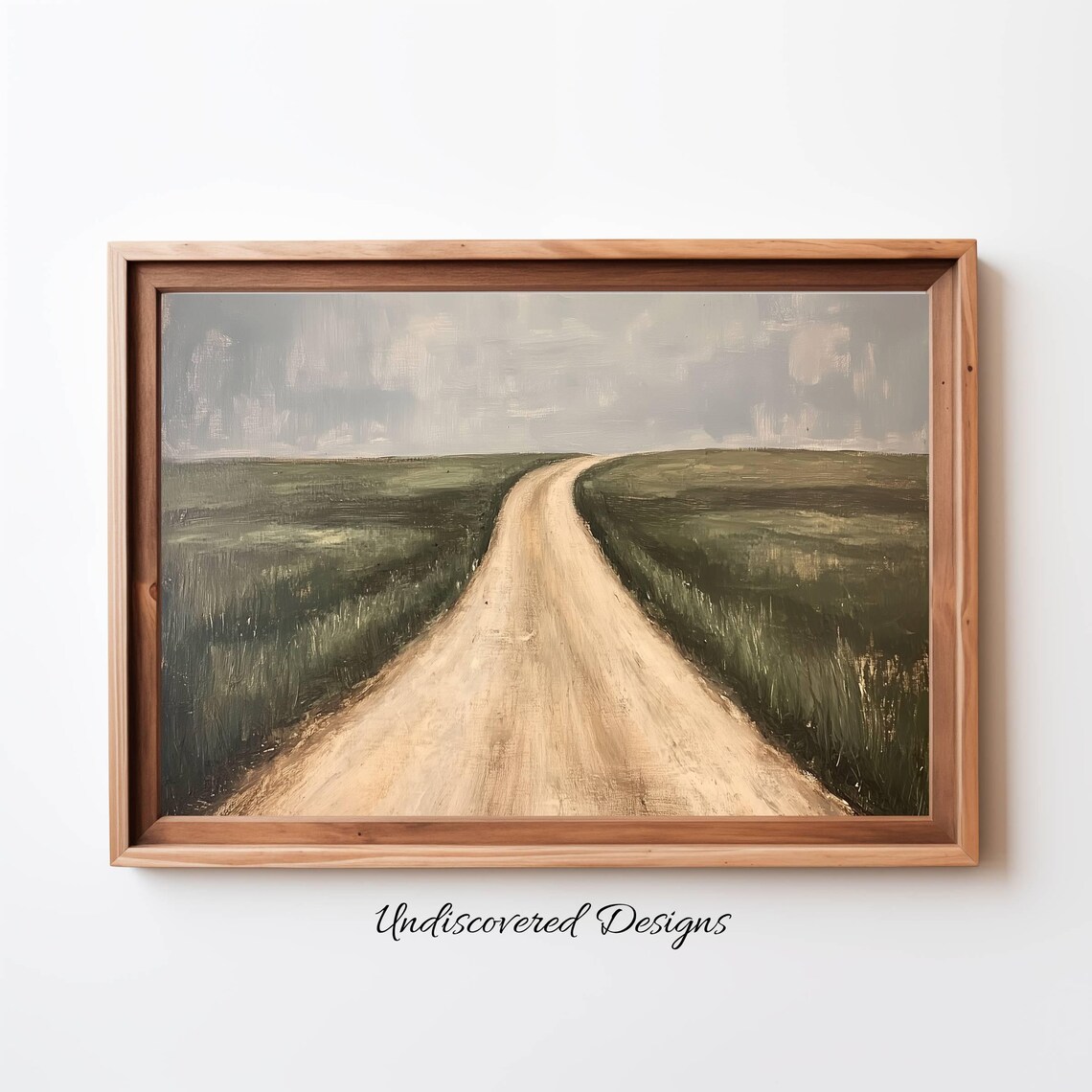 Winding Dirt Road Through Green Fields Vintage Oil Painting Poster