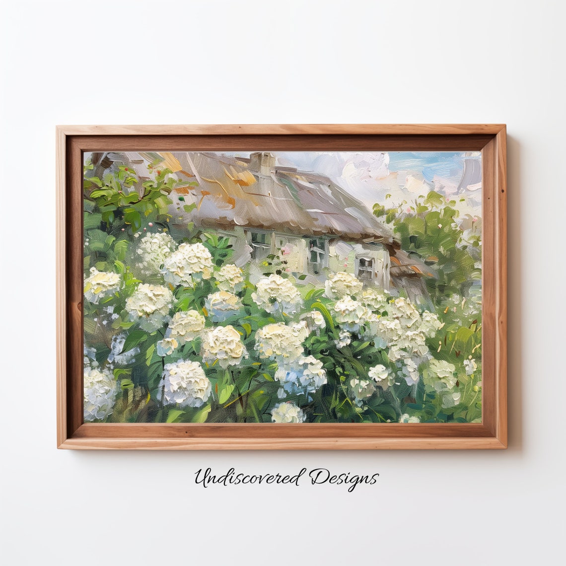 White Hydrangea Garden Vintage Floral Cottage Oil Painting Poster