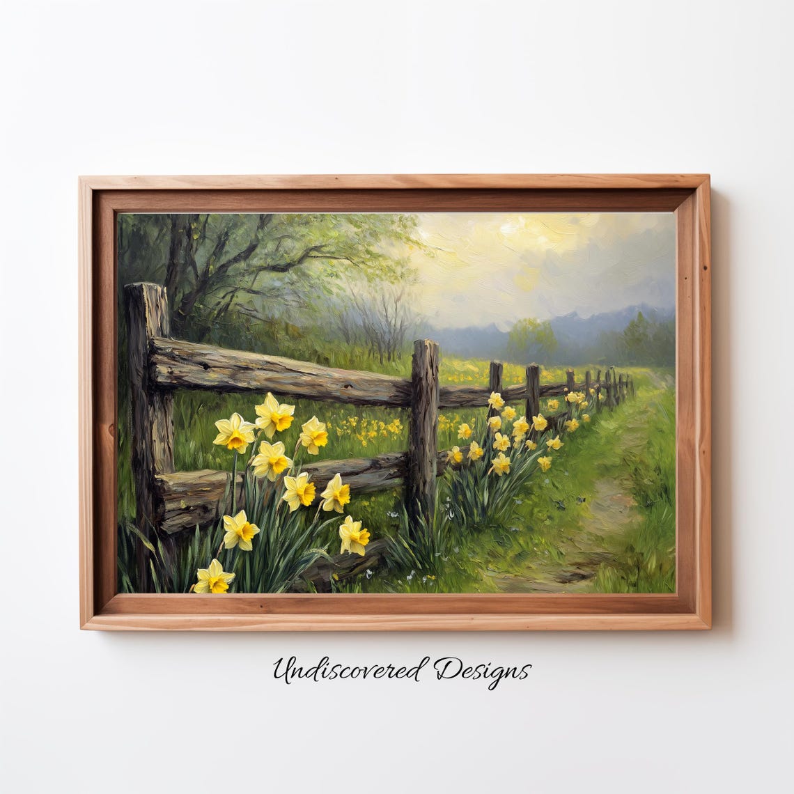 Daffodils By A Wooden Fence Vintage Spring Garden Painting Poster