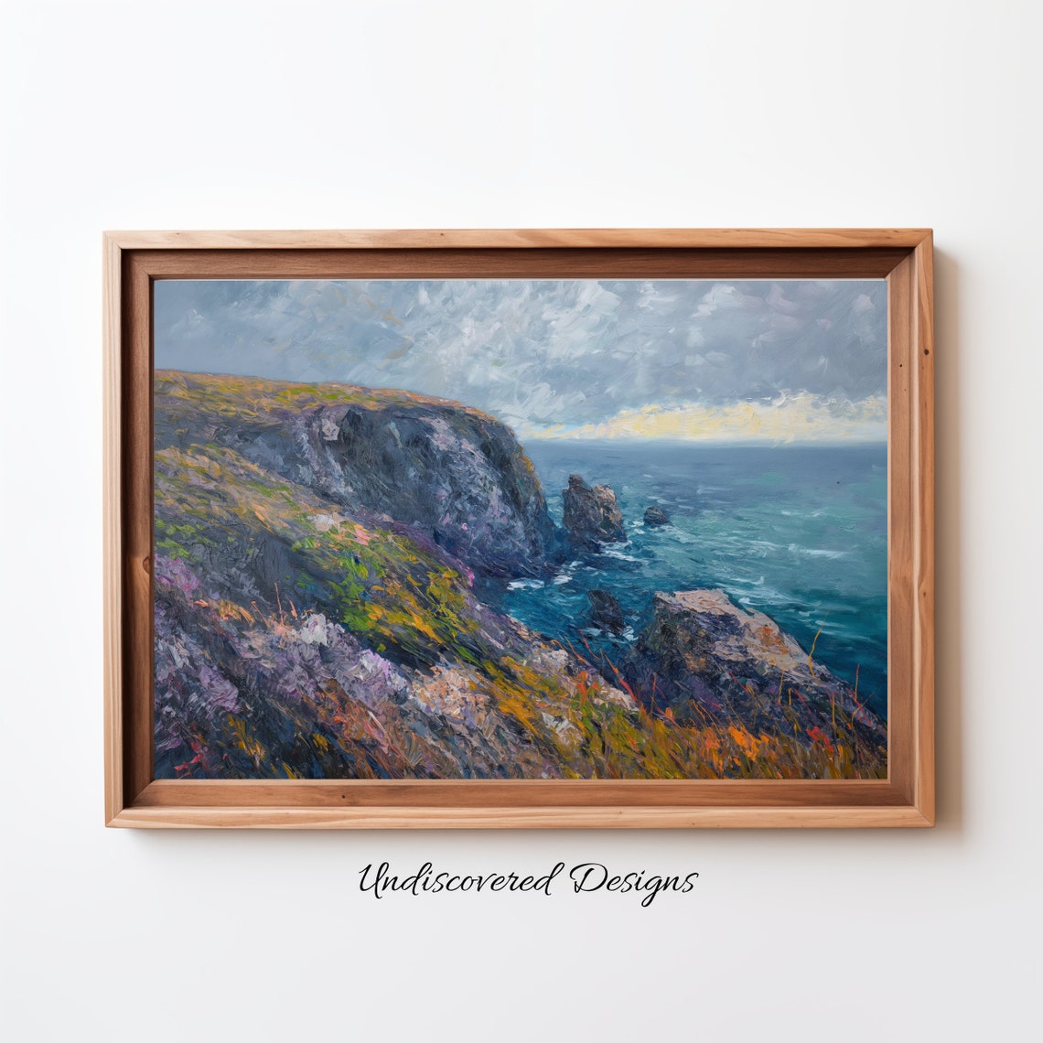 Rocky Coast Cliffs Seascape Vintage Oil Painting Ocean Art Print