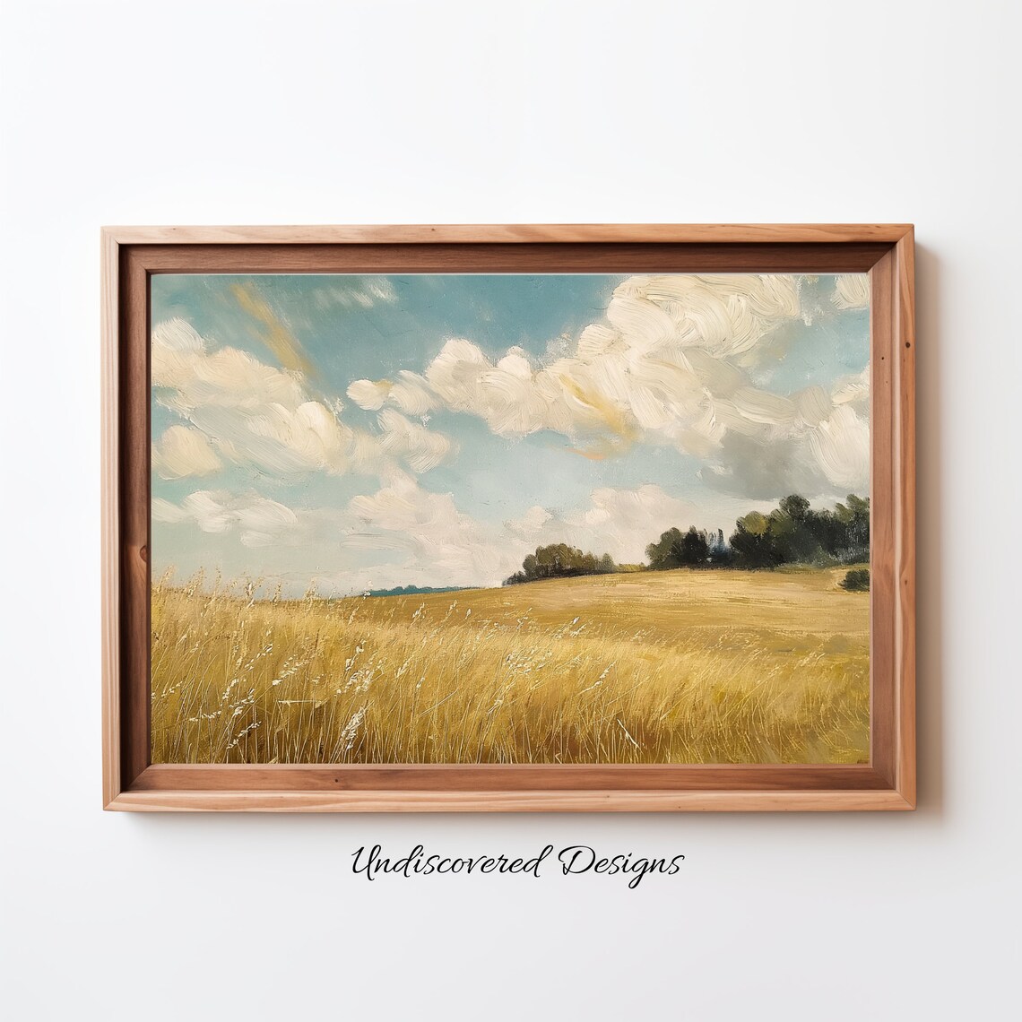 Golden Wheat Field Country Landscape Vintage Oil Painting Wall Art