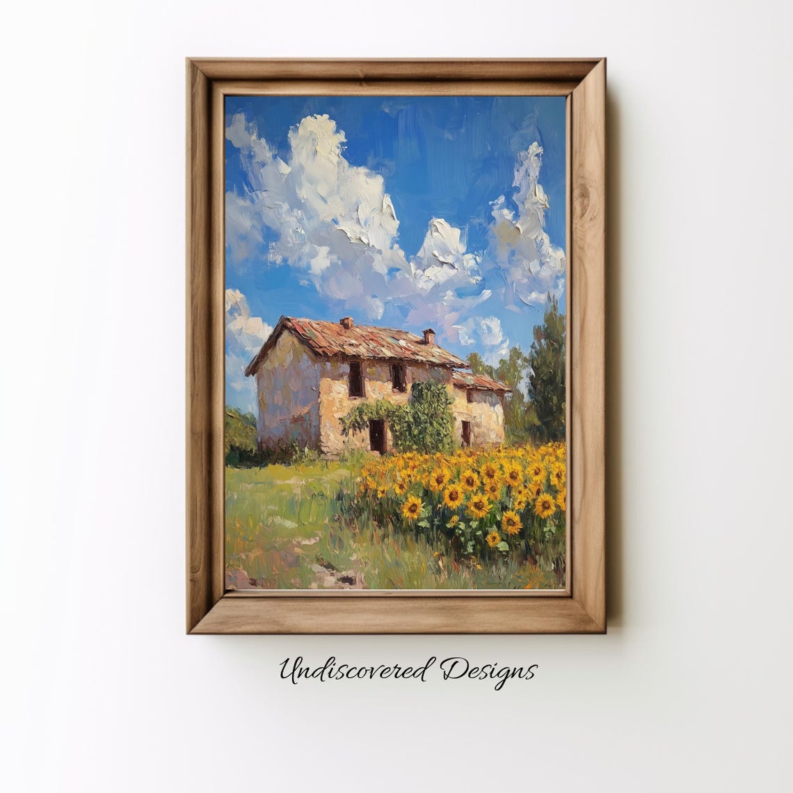 Sunflower Field Rustic Stone Farmhouse Summer Oil Painting Poster