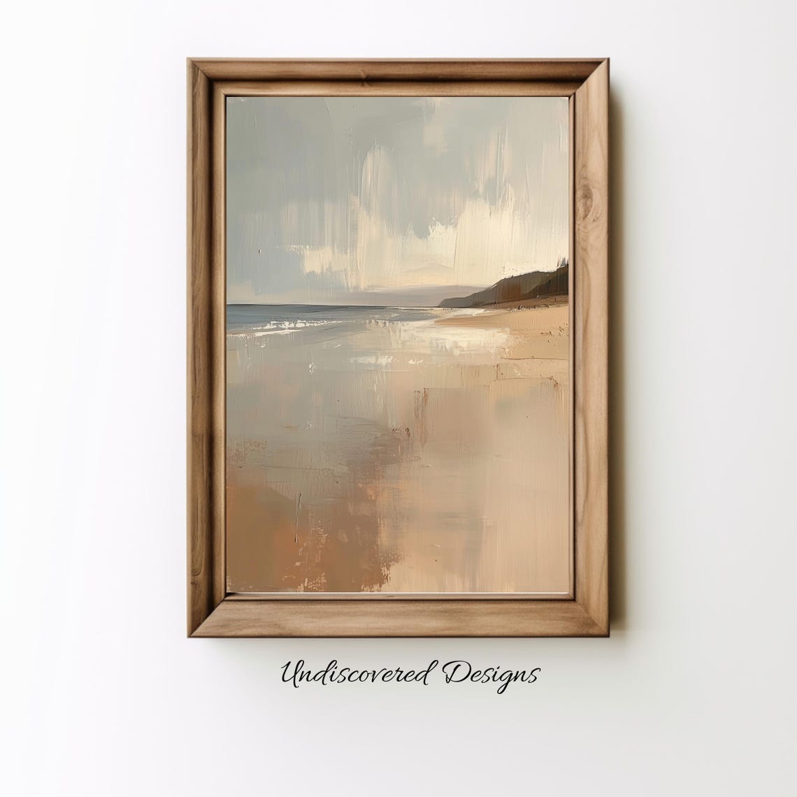 Muted Abstract Beach Shoreline in Soft Neutral Oil Painting Poster