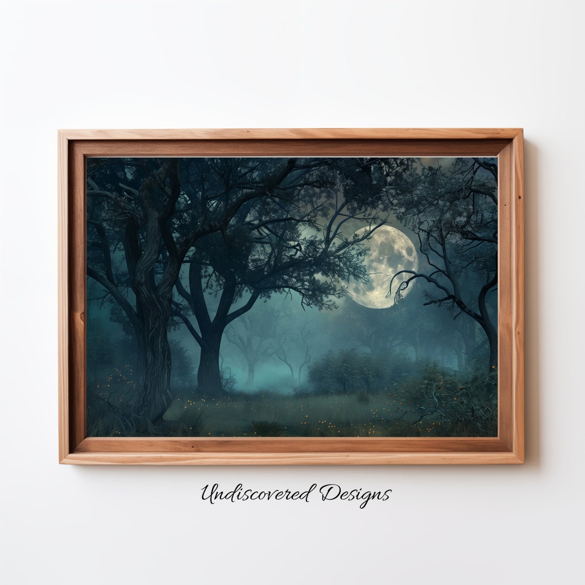 Spooky Halloween Art Dark Forest Full Moon Vintage Print