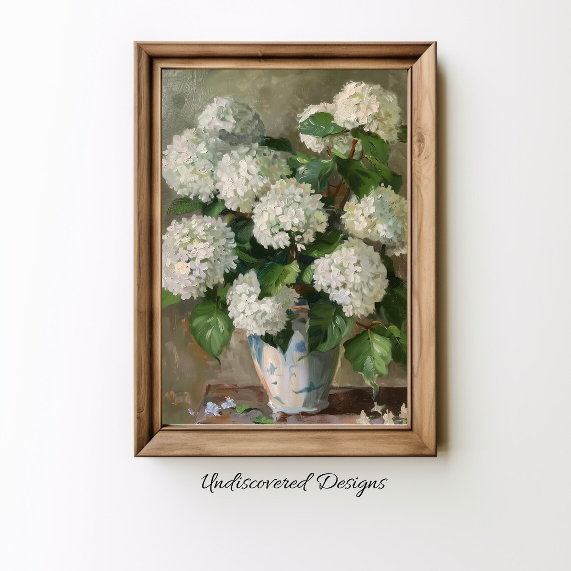 Vintage White Hydrangea Still Life Oil Painting Floral Poster