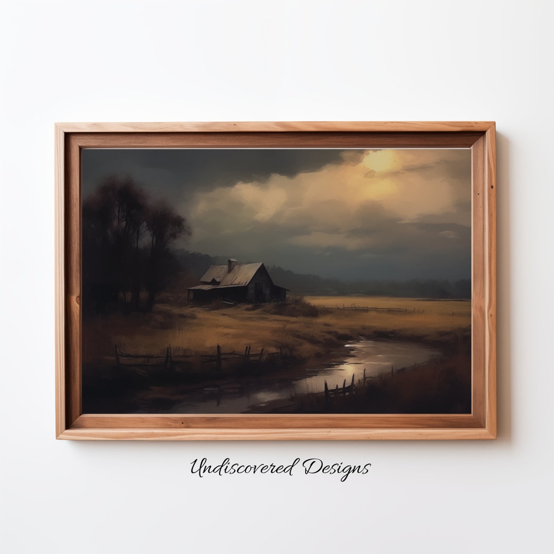 Old Weathered Barn Moody Cloudy Day Vintage Landscape Poster