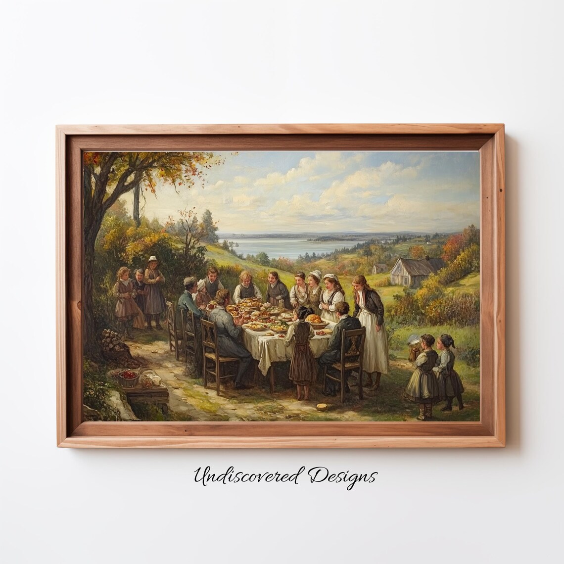 Warm Vintage Harvest Feast Outdoor Gathering Oil Painting Poster