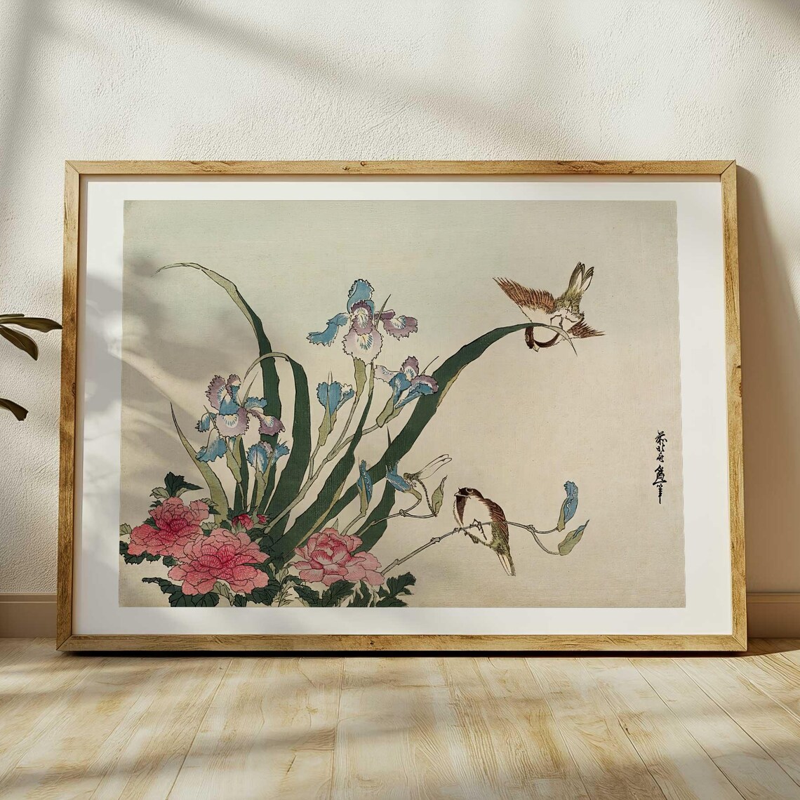 Katsushika Hokusai Iris Peonies Sparrows, Ukiyo-E