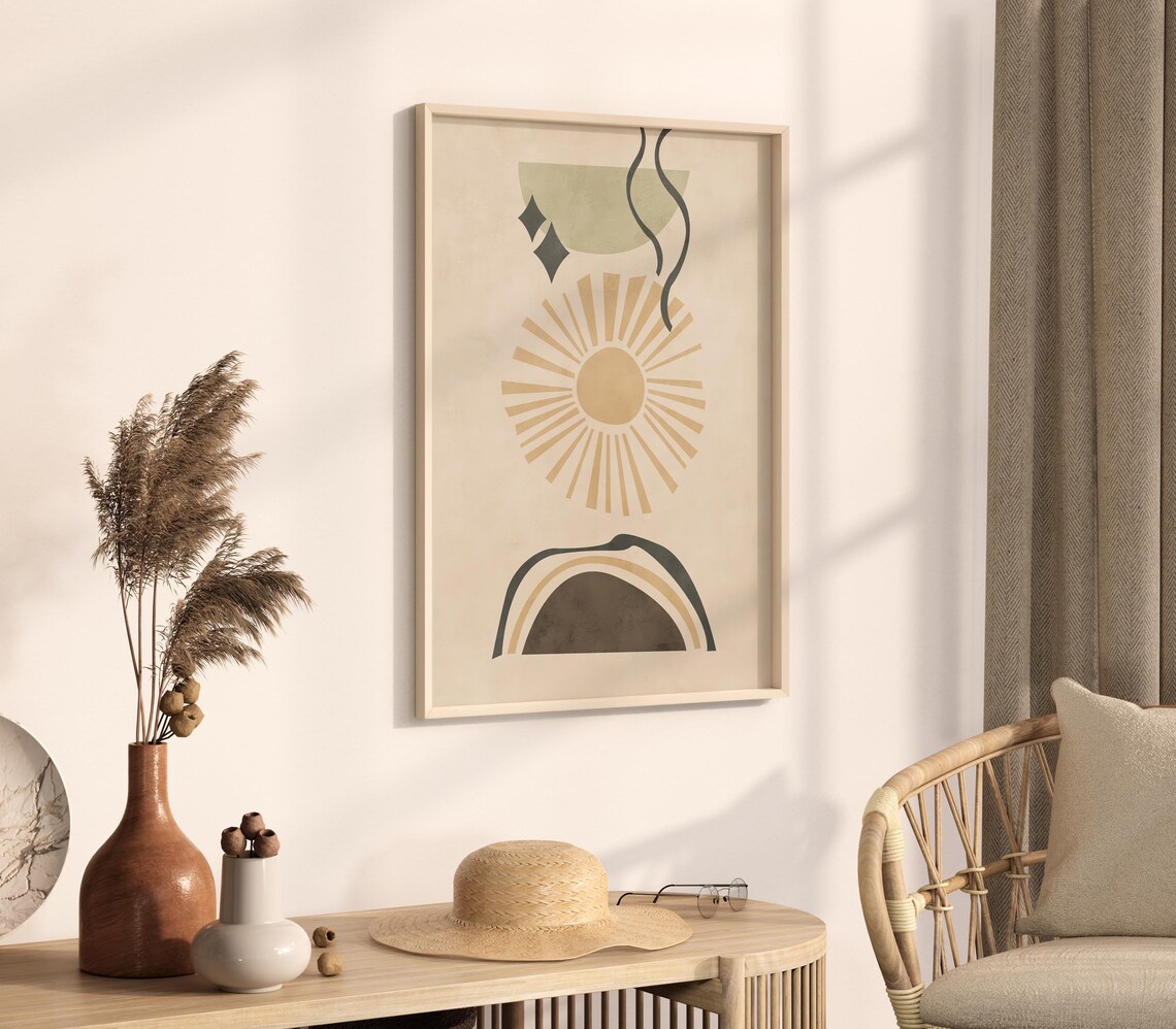 Boho Abstract Sun Print, Neutral Contemporary Poster - Image 3