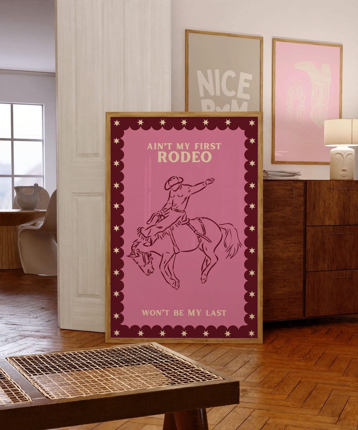 Cowboy Print Trendy Rodeo Wall Art Poster Kitchen Art Print Red Pink Minimalist Wall Art Wall Art Cowgirl Print Horse Poster Dining Room Art