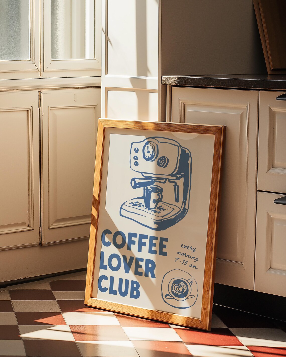 Coffee Lover Club Espresso Machine Blue Kitchen Illustration Poster - Image 2
