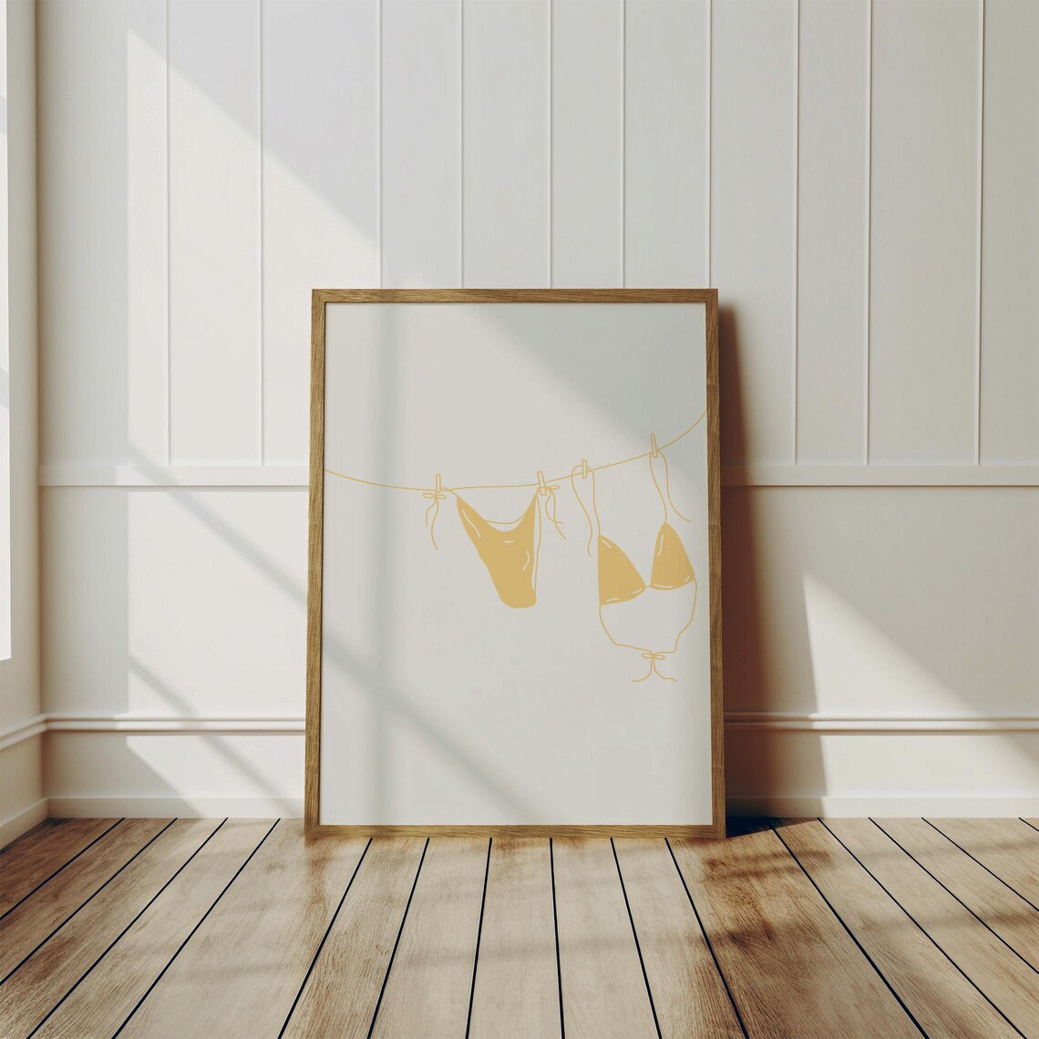Yellow Bikini Clothesline Minimalist Beach Illustration Poster - Image 3