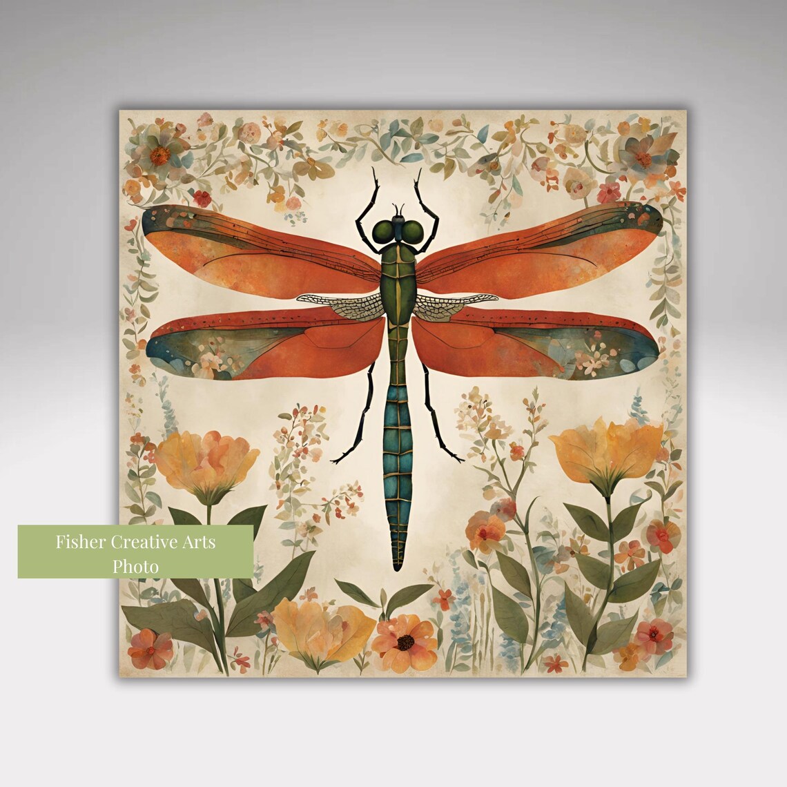 Vintage Dragonfly Ceramic Tile Art Print, Nature Decor