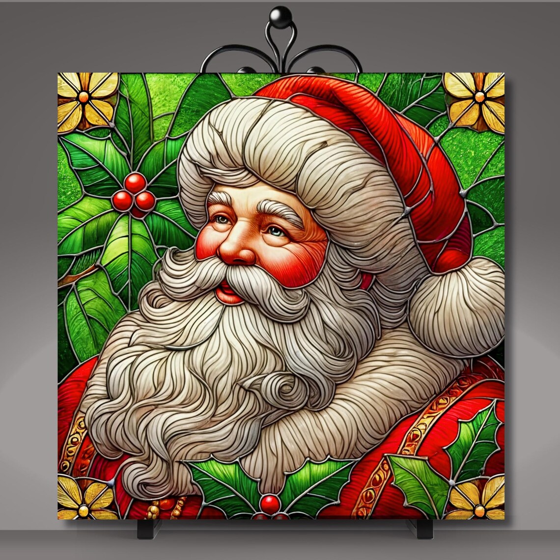 Santa Claus Stained Glass-Effect Holiday Art Print - Image 5