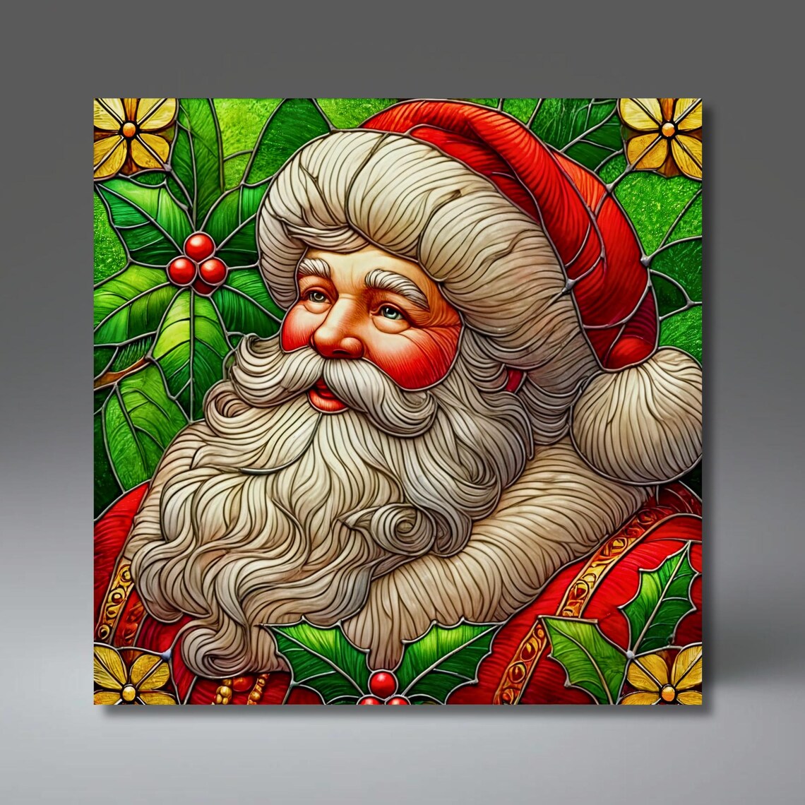 Santa Claus Stained Glass-Effect Holiday Art Print