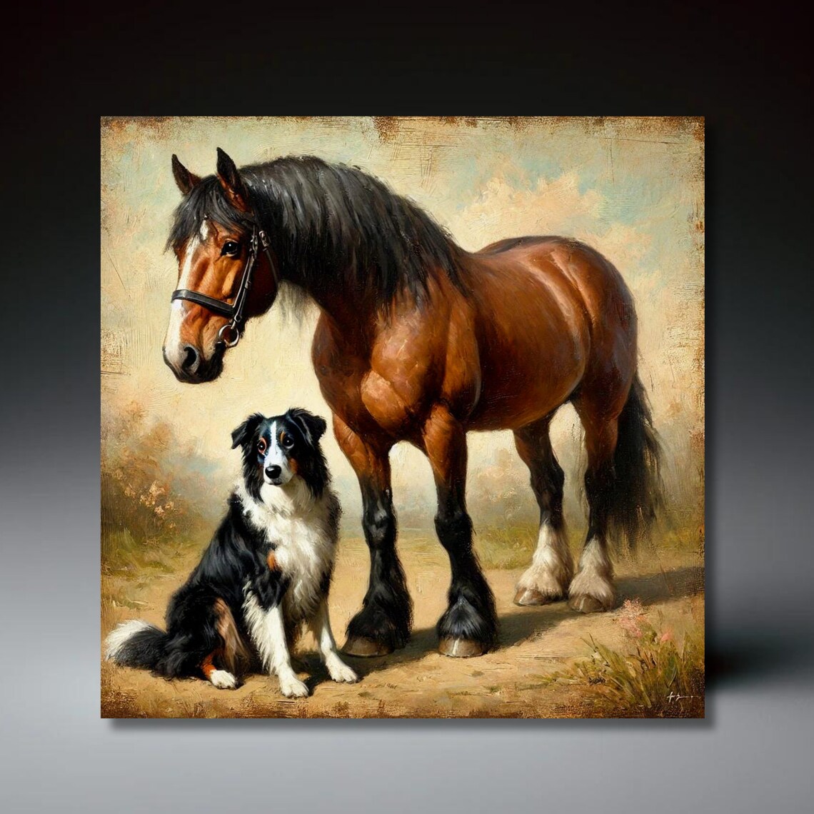 Horse and Dog Ceramic Tile, Vintage Traditional Decor