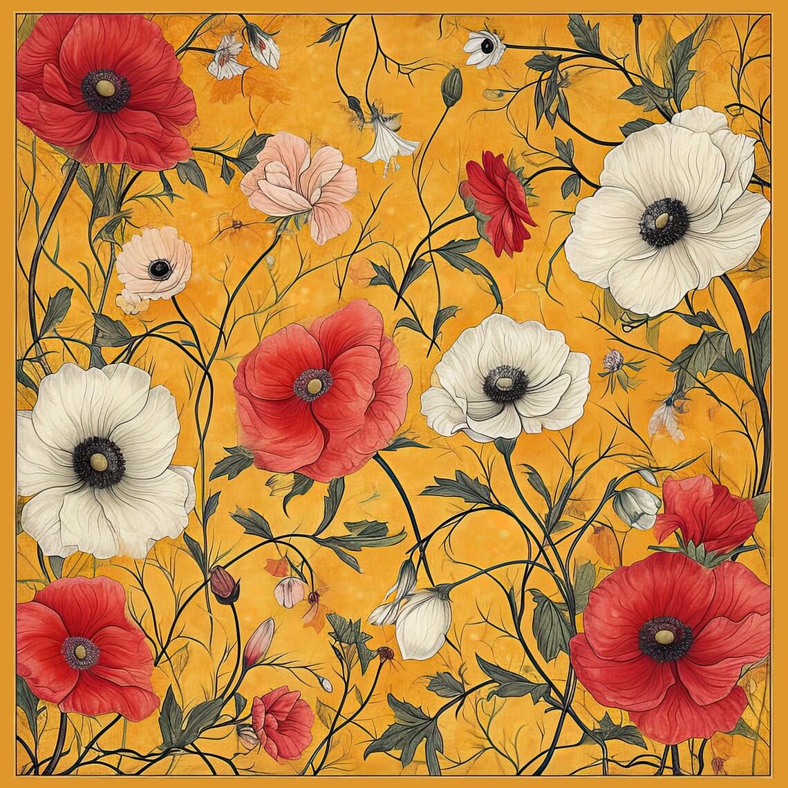Poppies On Yellow Ceramic Tile Wall Art Print - Image 4