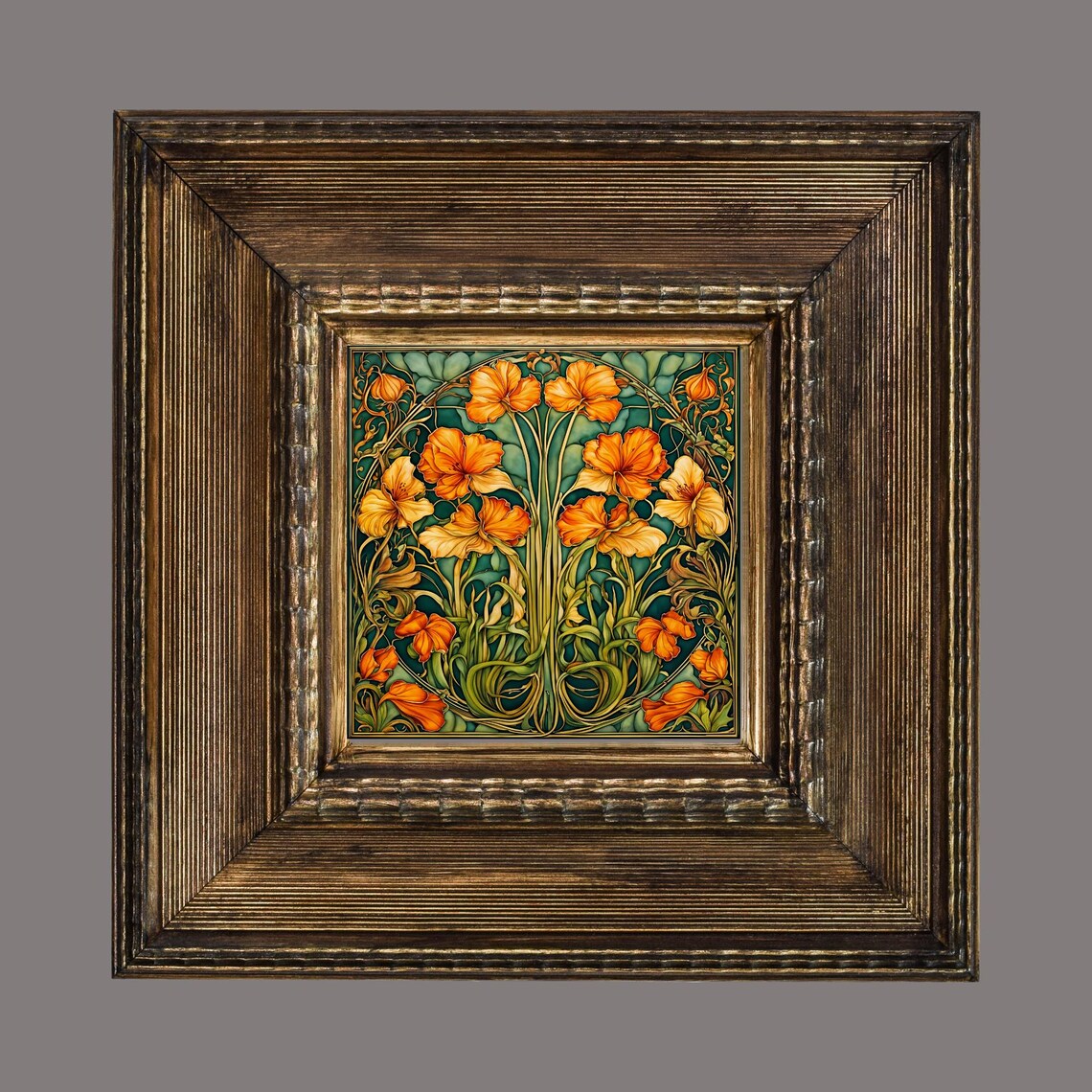 Art Nouveau Floral Tile, Vintage Botanical Art Print - Image 2