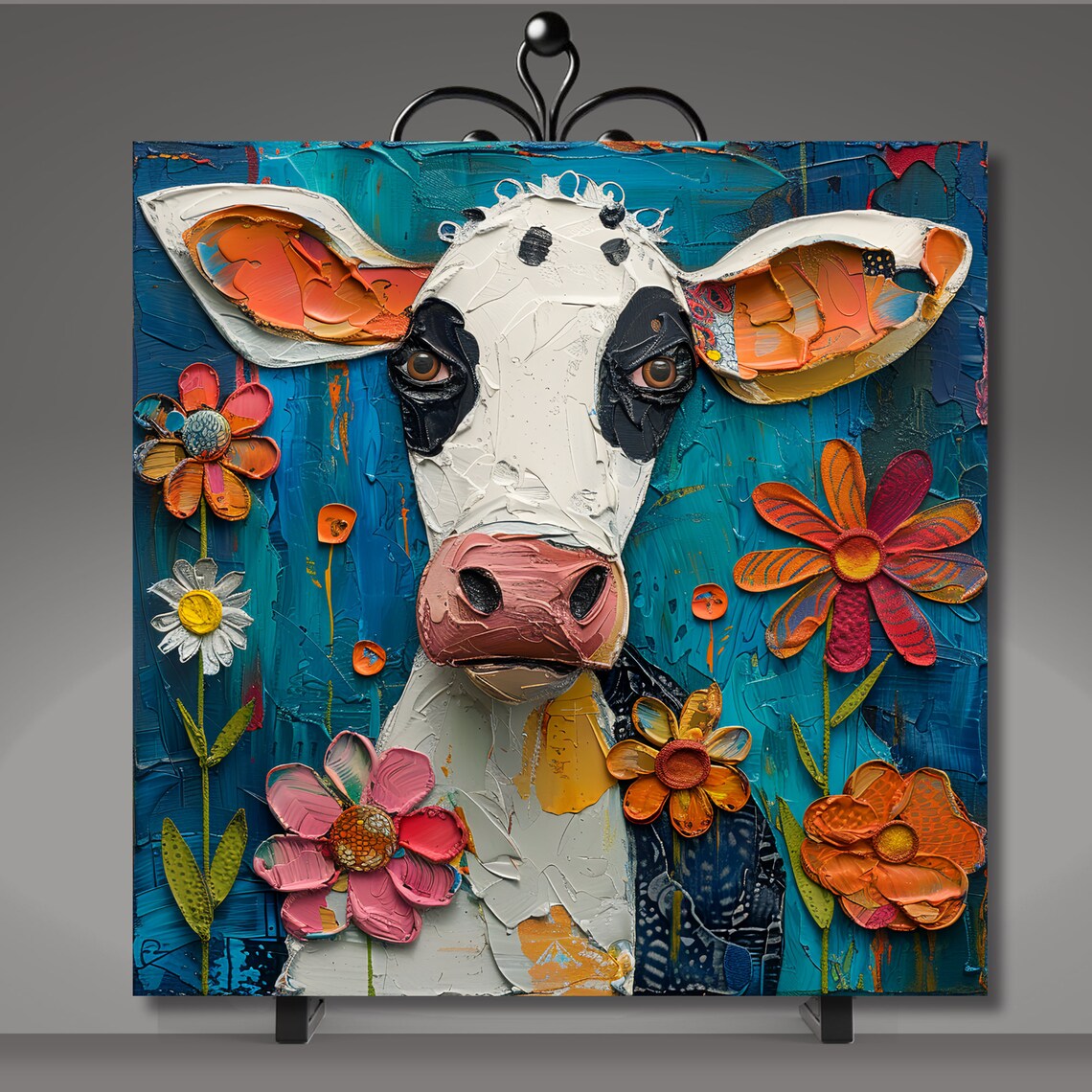 Black And White Cow Folk Art Kitchen Wall Art Print - Image 5