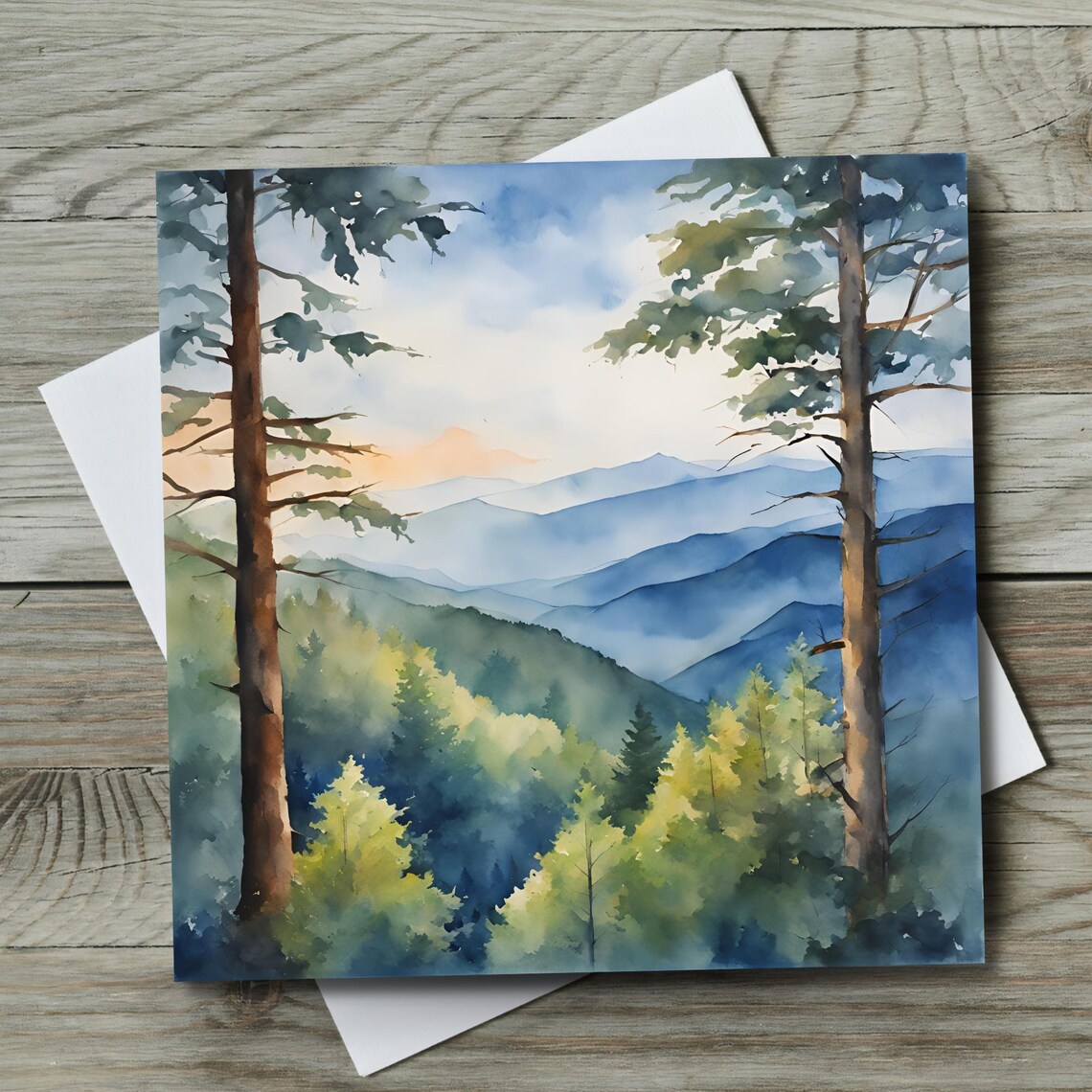 Watercolor Smoky Mountains Landscape Art Print - Image 3