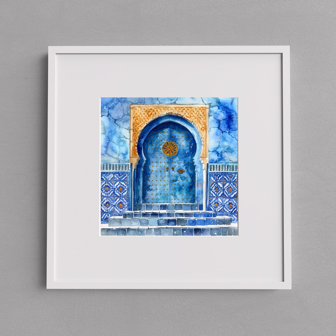 Watercolor Blue Moroccan Door Boho Wall Art Print - Image 3