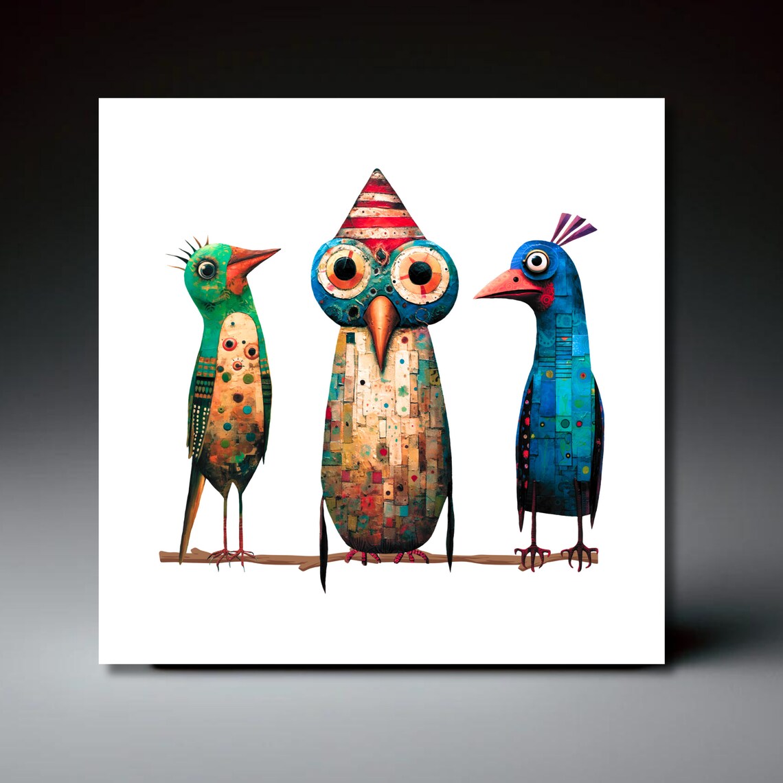 Whimsical Bird Folk Art Christmas Decorative Art Print