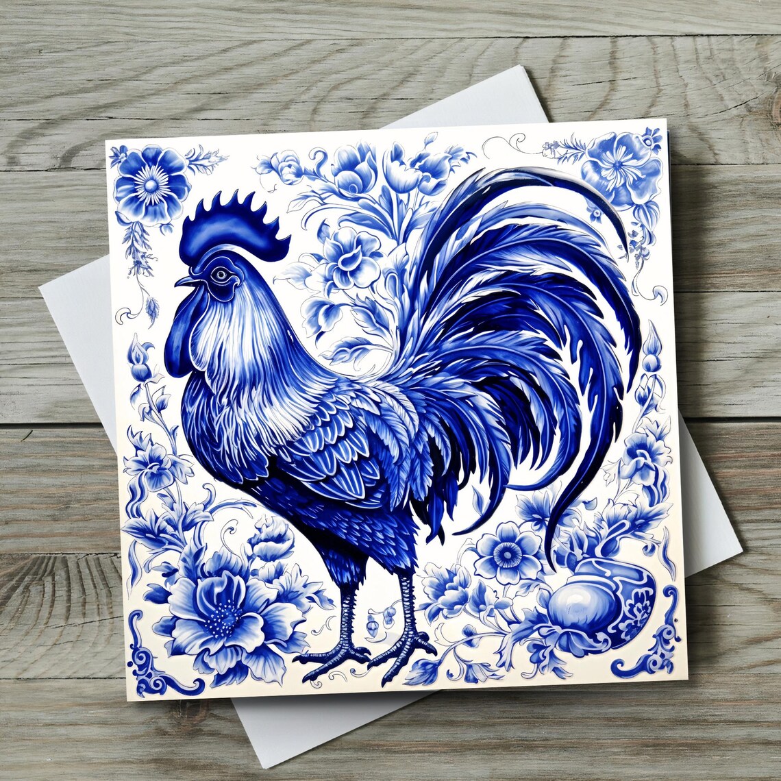 Delft Blue Inspired Rooster Art Print, Dutch Tile - Image 3