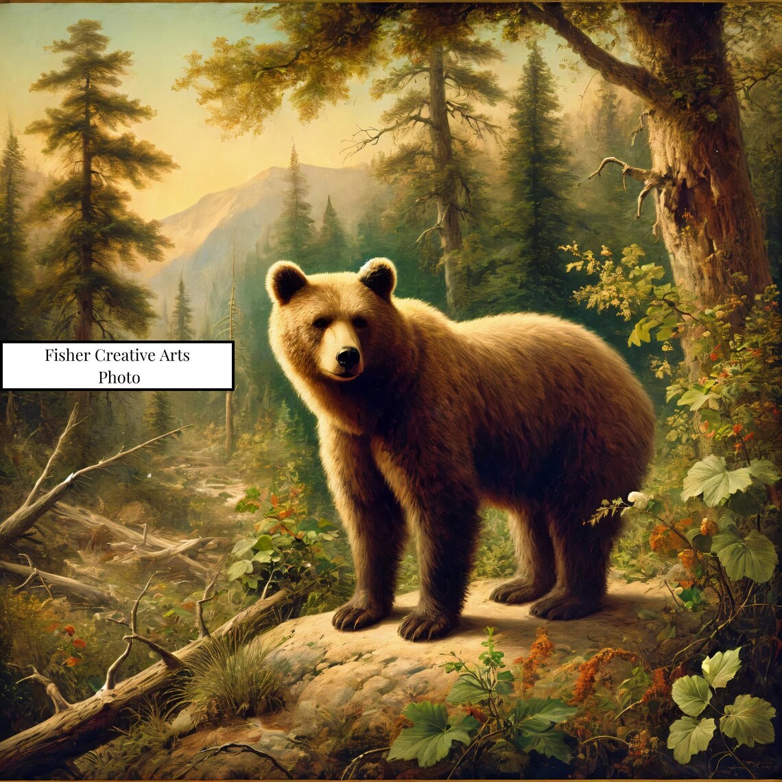 Brown Grizzly Bear Vintage Audubon Style Art Print - Image 4