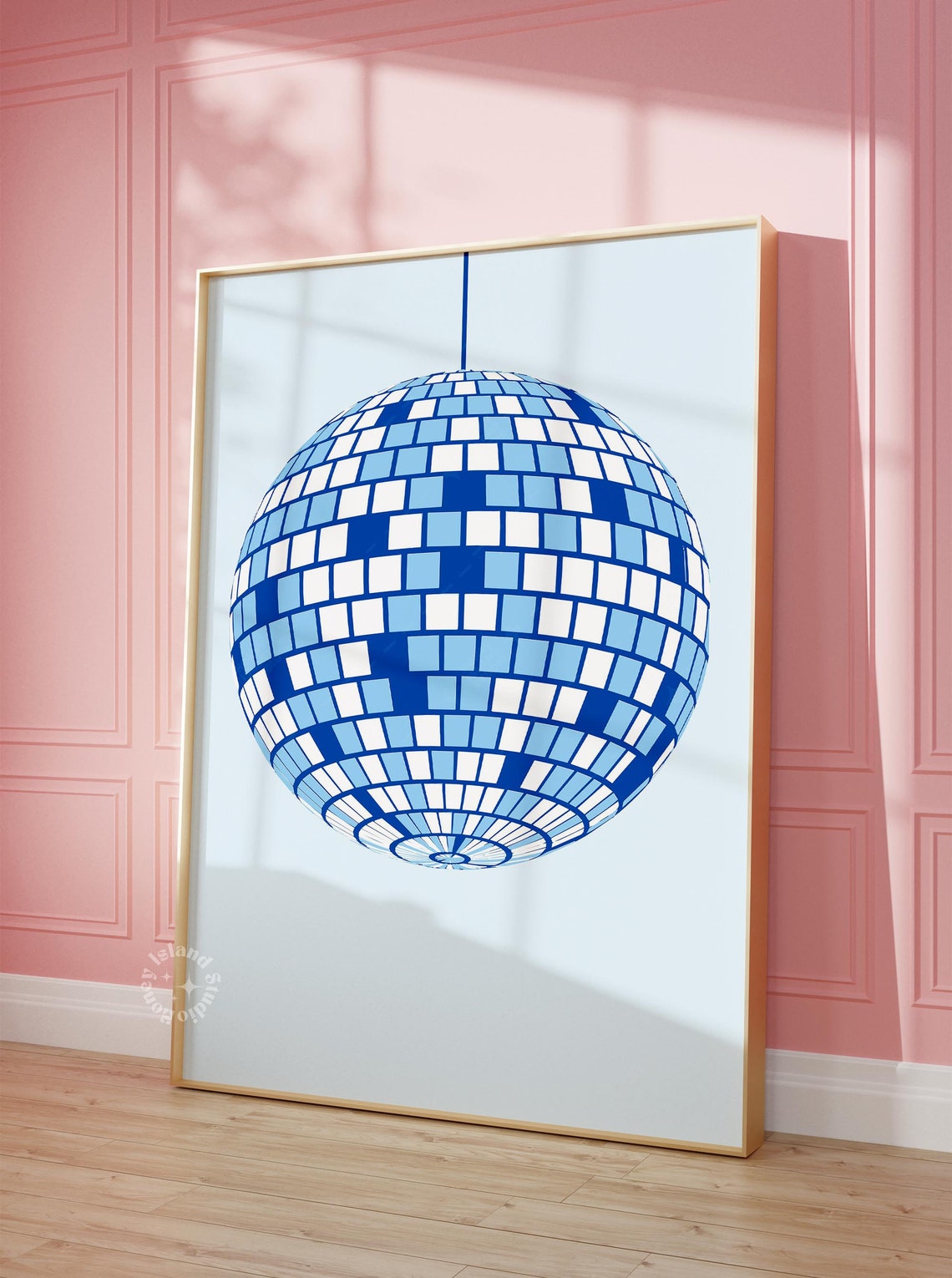 Navy Blue Disco Ball Retro Funky Party Room Disco Era Wall Print