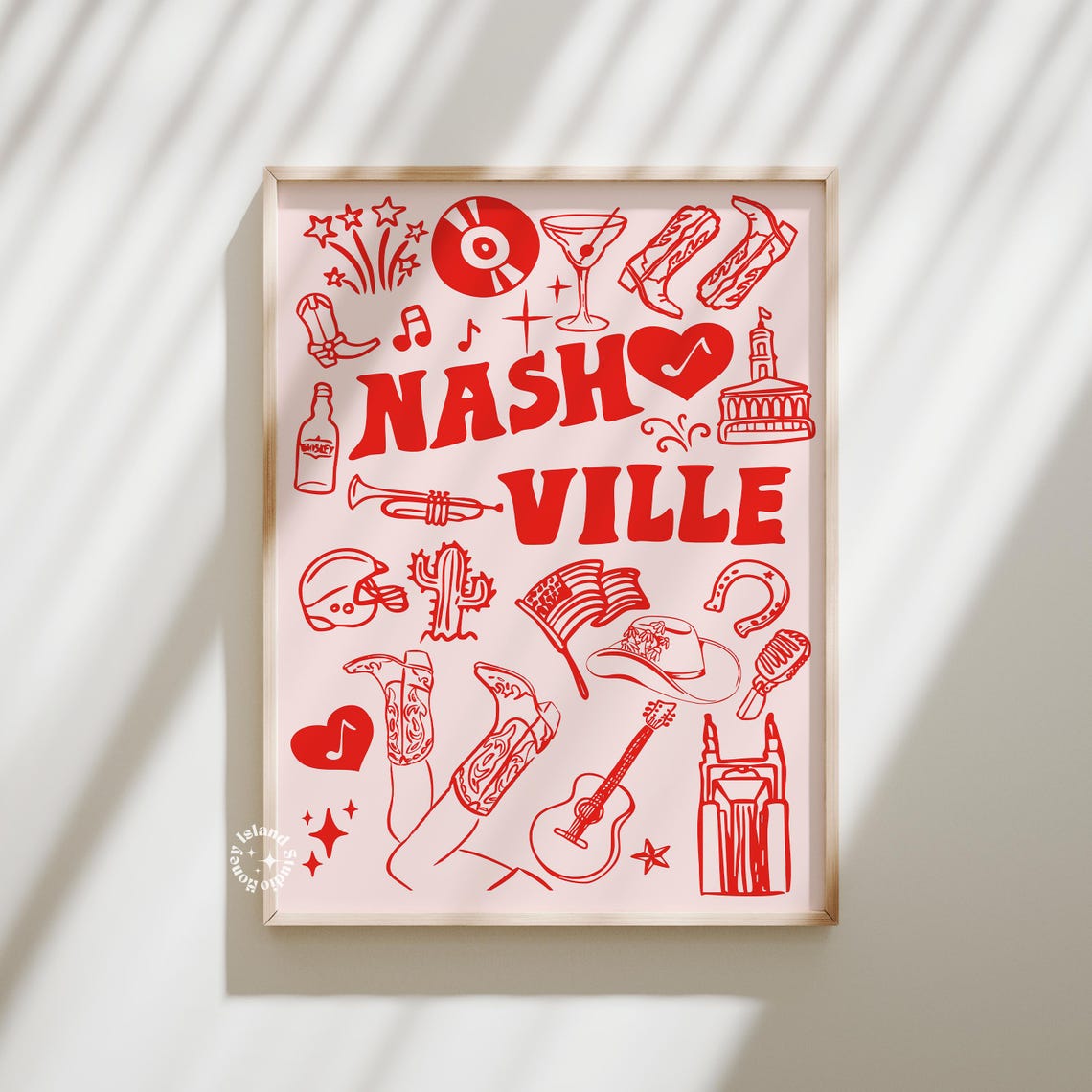 Nashville Tennessee Red Typography Music City Collage Wall Art