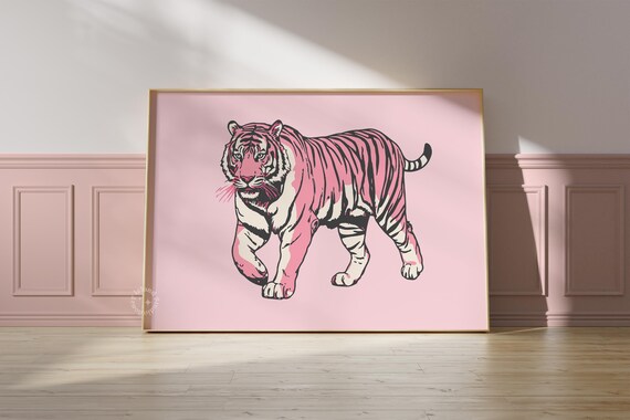 Pink Tiger Horizontal Landscape Art Print Preppy Dorm Decor Girly Apartment Trendy Posters