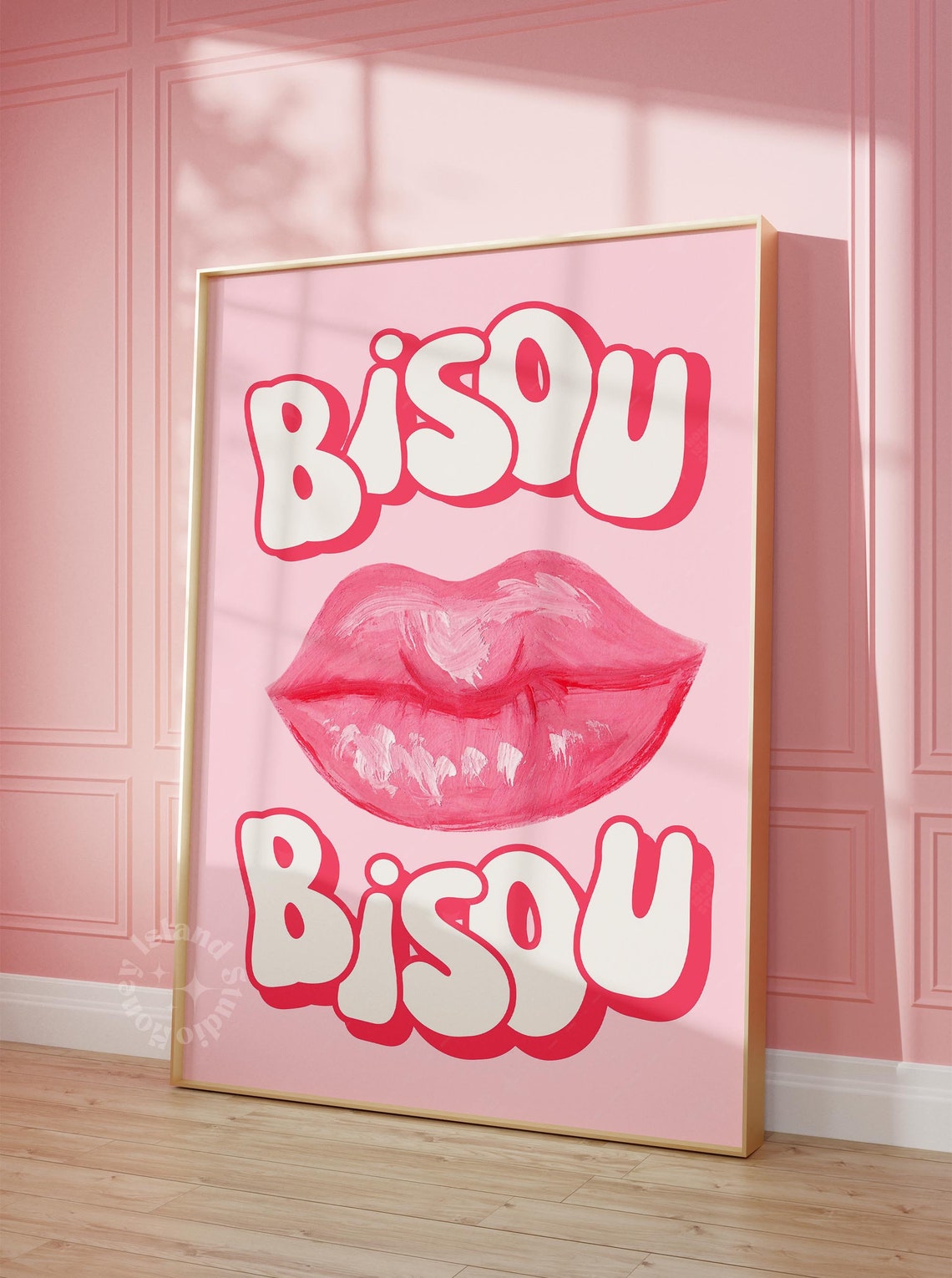 Bisou Pink Lips French Kiss Trendy Dorm Room Poster Coquette Art