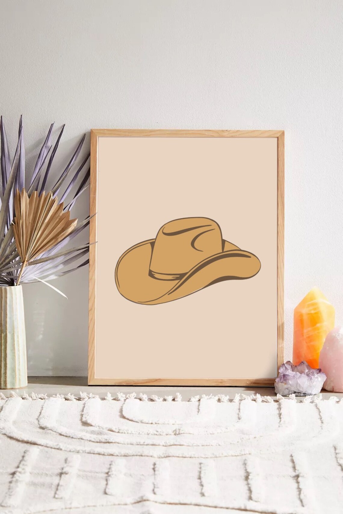 Cowboy Hat Yellow Mustard Prints Western Wall Art Boho Decor Trendy Illustration Bohemian