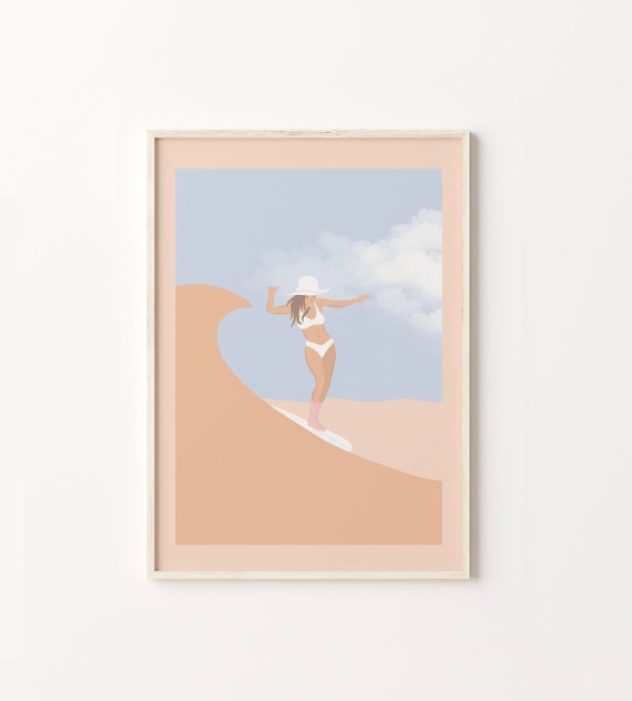 Surfing Cowgirl Boho Art Print, Western Beach Decor