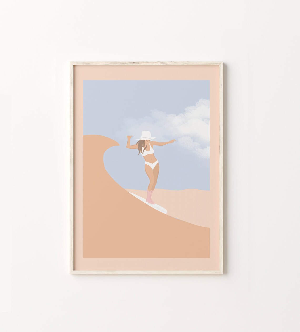 Surfing Cowgirl Boho Art Print, Western Beach Decor