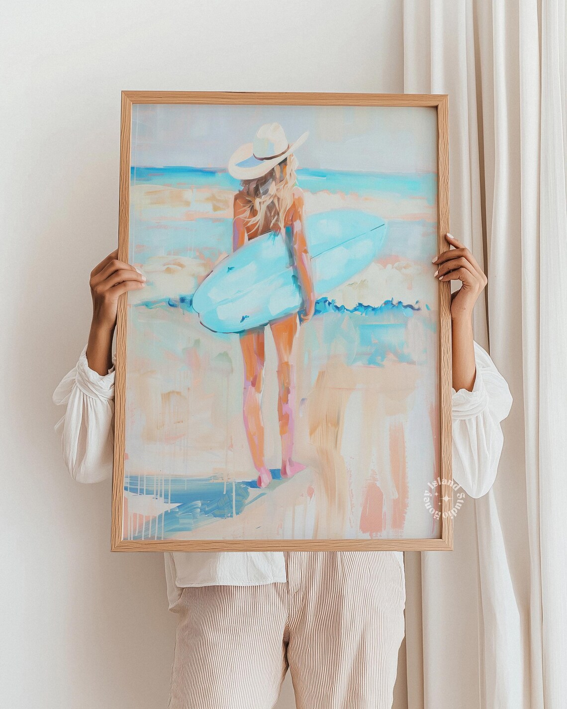 Coastal Cowgirl Surfboard Beach Blue Surf Girl Ocean Art Poster