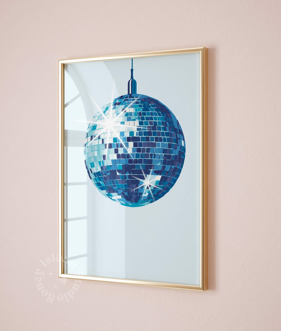 Disco Ball Blue Art Print, Preppy Bar Decor