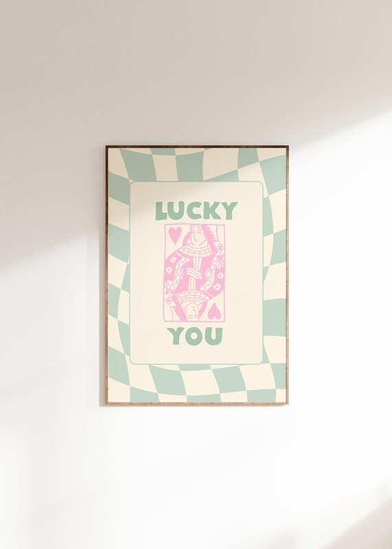 Green Retro Lucky You Art Print, Preppy Decor