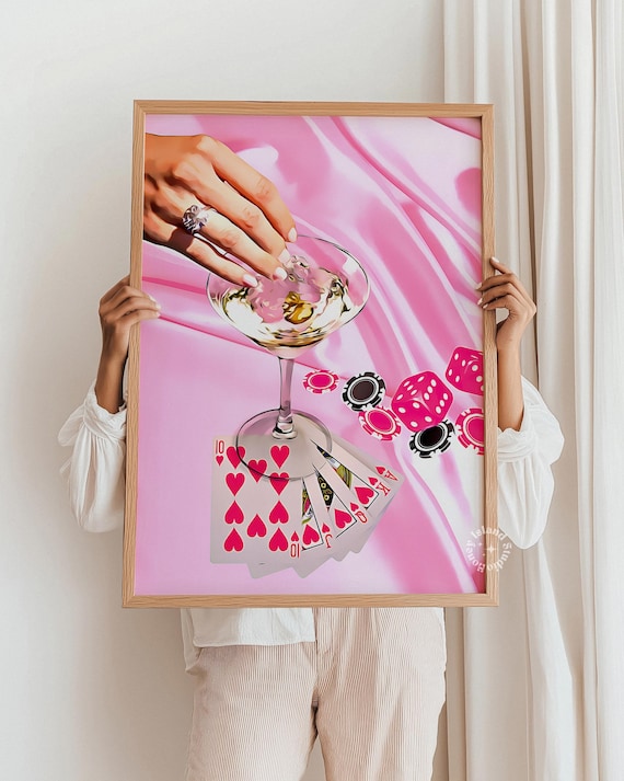 Pink Poker Night Martini Casino Chic Trendy Girls Art Poster