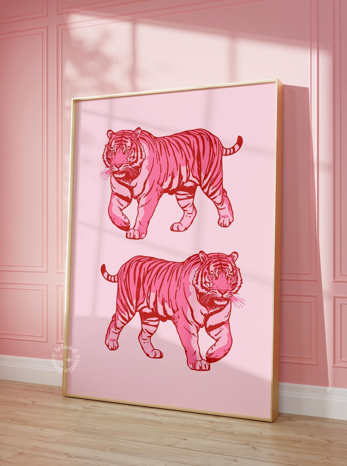 Pink Tiger Print, Preppy Maximalist Retro Poster