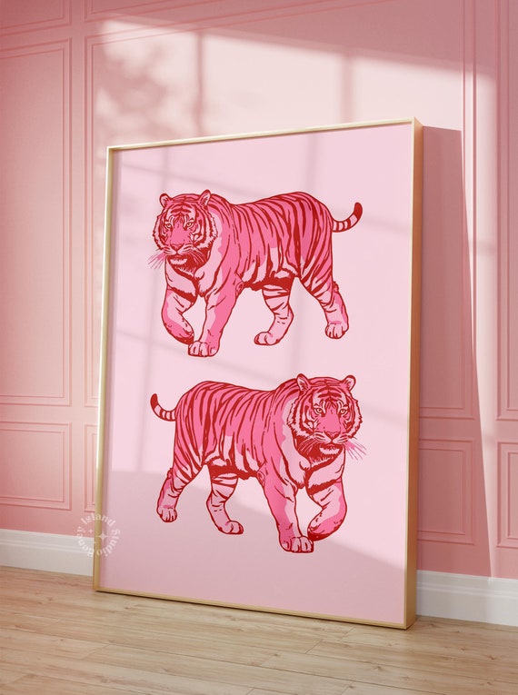 Pink Tiger Print, Preppy Maximalist Retro Poster