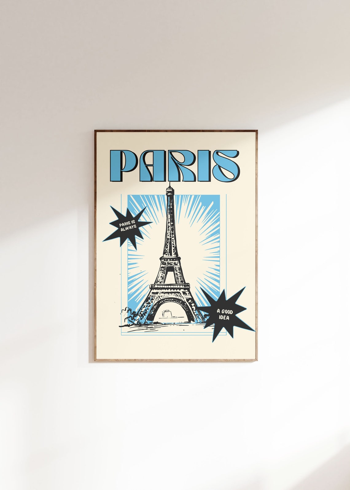 Vintage Retro Paris Eiffel Tower Blue Pop Art France Travel Poster