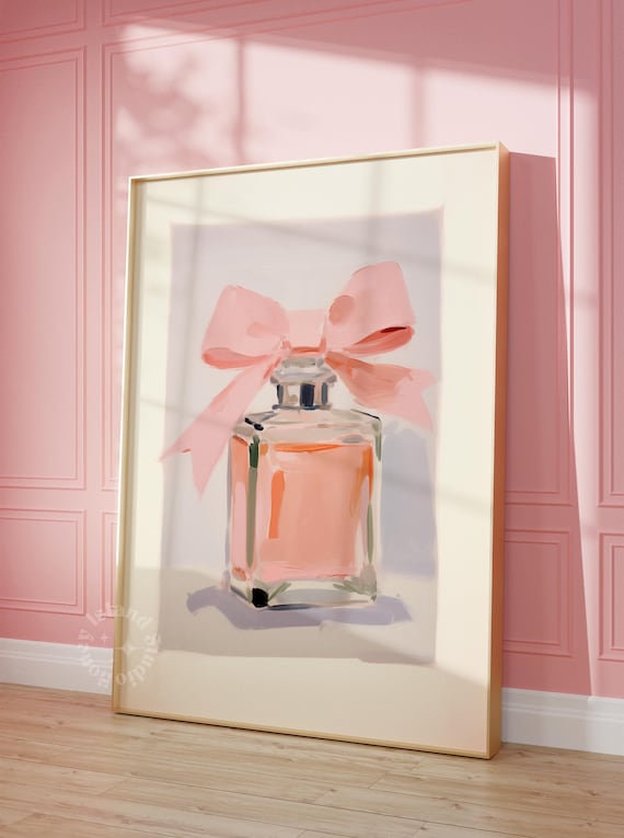 Perfume Bottle Peach Print, Vintage Pop Art Poster