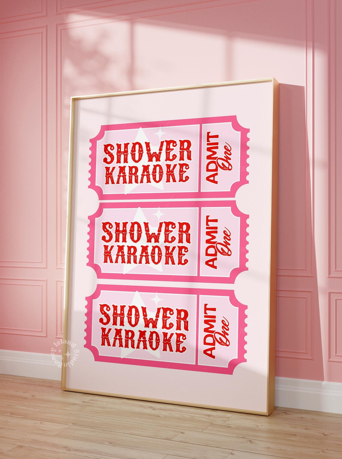 Shower Karaoke Bathroom Print, Retro Preppy Art