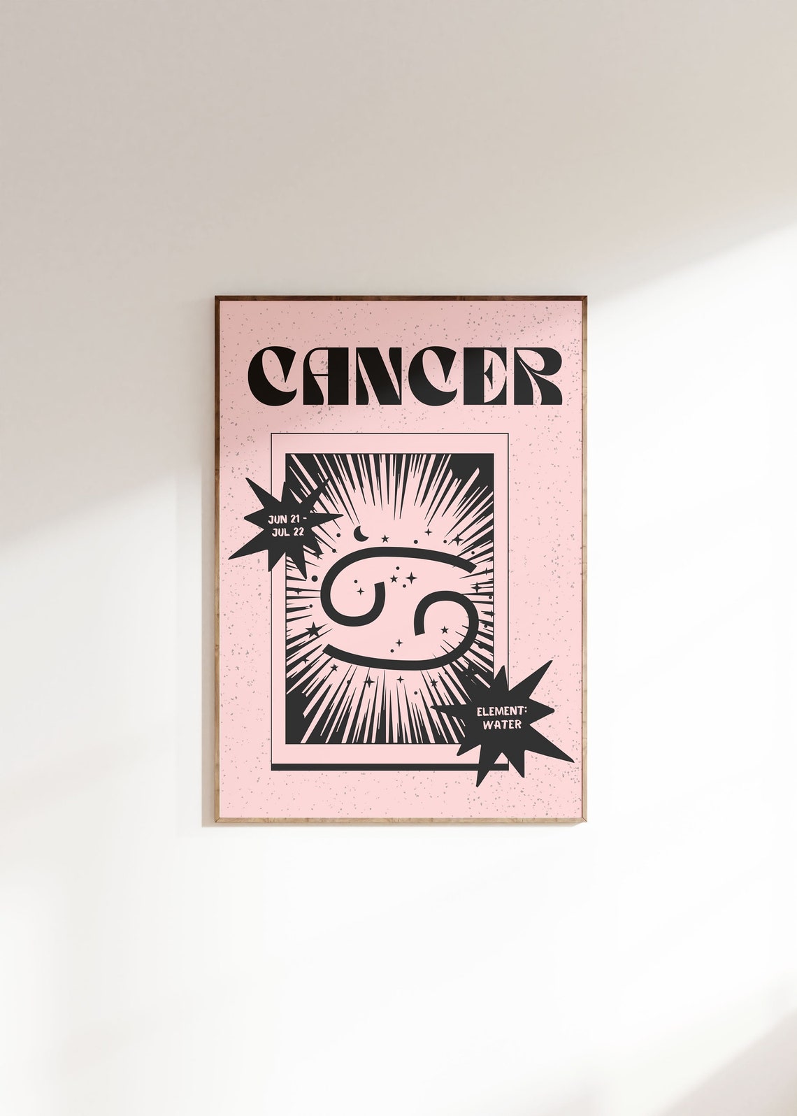 Cancer Zodiac Sign Retro Water Element Pink Astrology Wall Poster