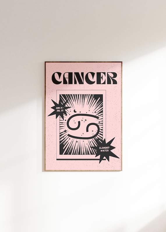 Cancer Zodiac Sign Retro Water Element Pink Astrology Wall Poster