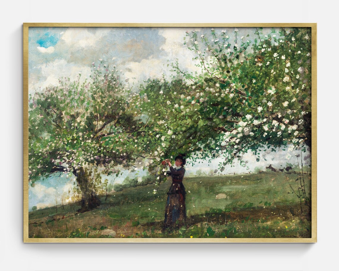 Vintage Spring Landscape, Blooming Trees Art Print