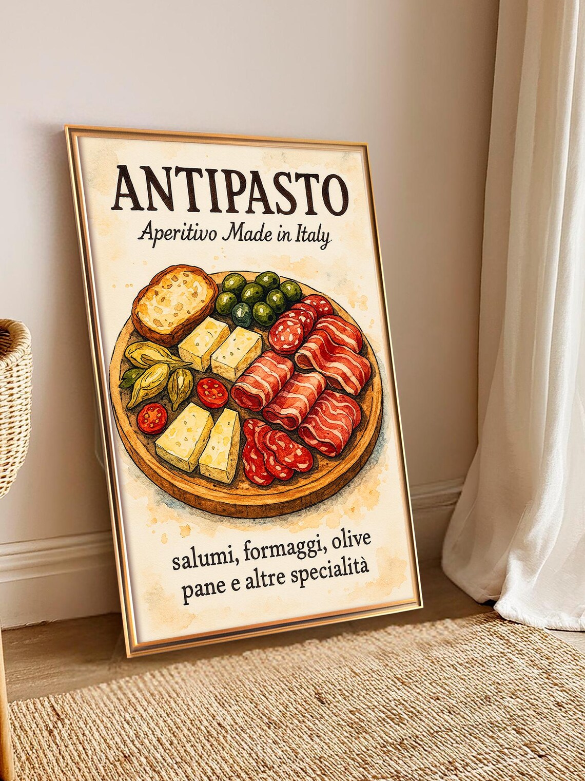 Antipasto Aperitivo Made In Italy Charcuterie Board Watercolor Poster