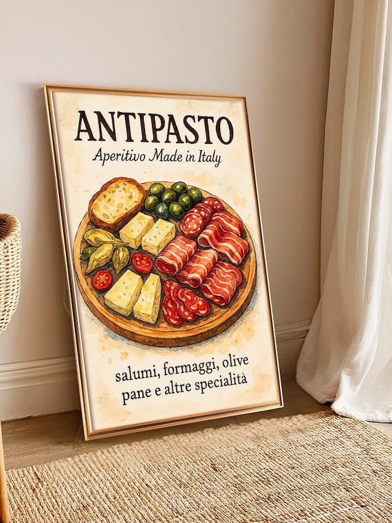 Antipasto Aperitivo Made In Italy Charcuterie Board Watercolor Poster