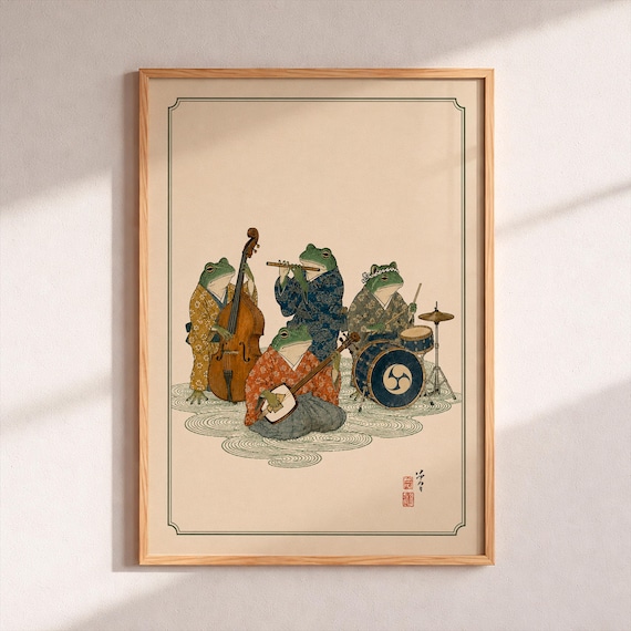 Frog Band Woodblock Print, Ukiyoe Japanese Art